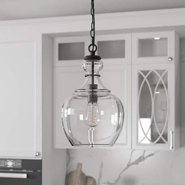 Verona 1-Light Blackened Bronze Pendant with Clear Glass Shade