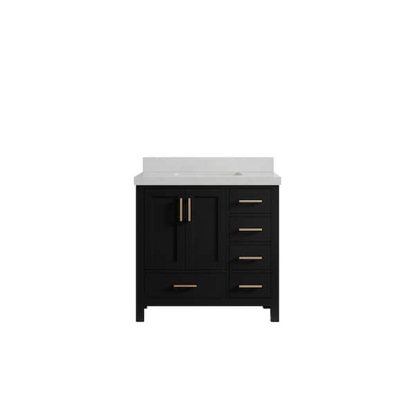 Willow Collections Malibu 36 in. W x 22 in. D x 36 in. H Single Sink Bath Vanity Center Black with 2 in. Straight Mitered Carrara Quart Top
