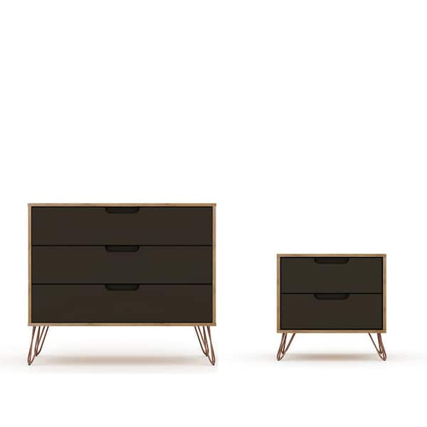 Luxor Intrepid 5-Drawer Nature and Textured Grey Mid-Century Modern Dresser and Nightstand (Set of 2)