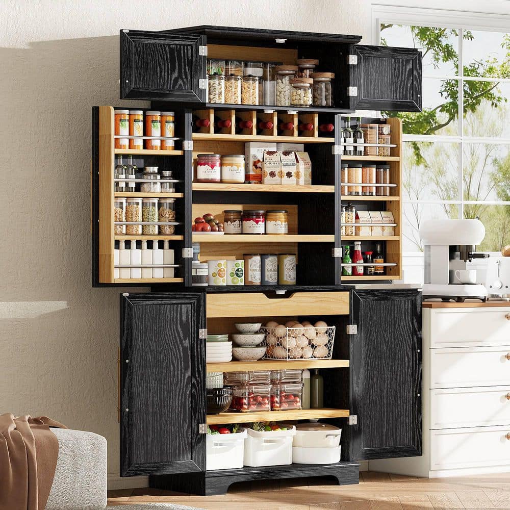 Black MDF Wood 31.5 in. x 78.2 in. Pantry Cabinet with 8 Door Shelves, 4 Adjustable Shelves, Hidden Drawer and Wine Rack price history on PriceWatchPro
