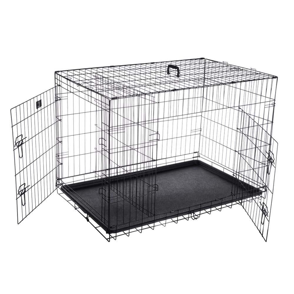Extra Large Black Metal 2-Door Foldable Dog Crate Cage