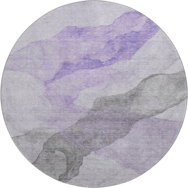 Mayfield Premium Machine Washable Abstract AMF2109 Lavender 8 ft. x 8 ft. Round Rug