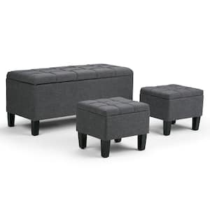 Dover 44 in. Wide Contemporary Rectangle 3-Pieces Storage Ottoman in Slate Grey Linen Look Fabric