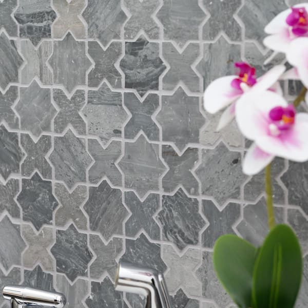 Elida Ceramica White Marble Arabesque 12-in x 12-in Glossy Natural Stone Marble Lantern Floor and Wall Tile (0.9-sq. ft/ Piece)