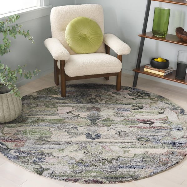 Anatolia 6 ft. x 6 ft. Gray/Green Abstract Round Area Rug