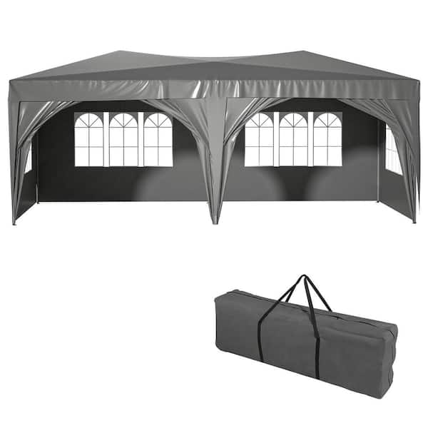 Sudzendf 10 ft. x 20 ft. Gray Outdoor Portable Party Folding Tent Pop Up with 6-Removable Sidewalls, Carry Bag