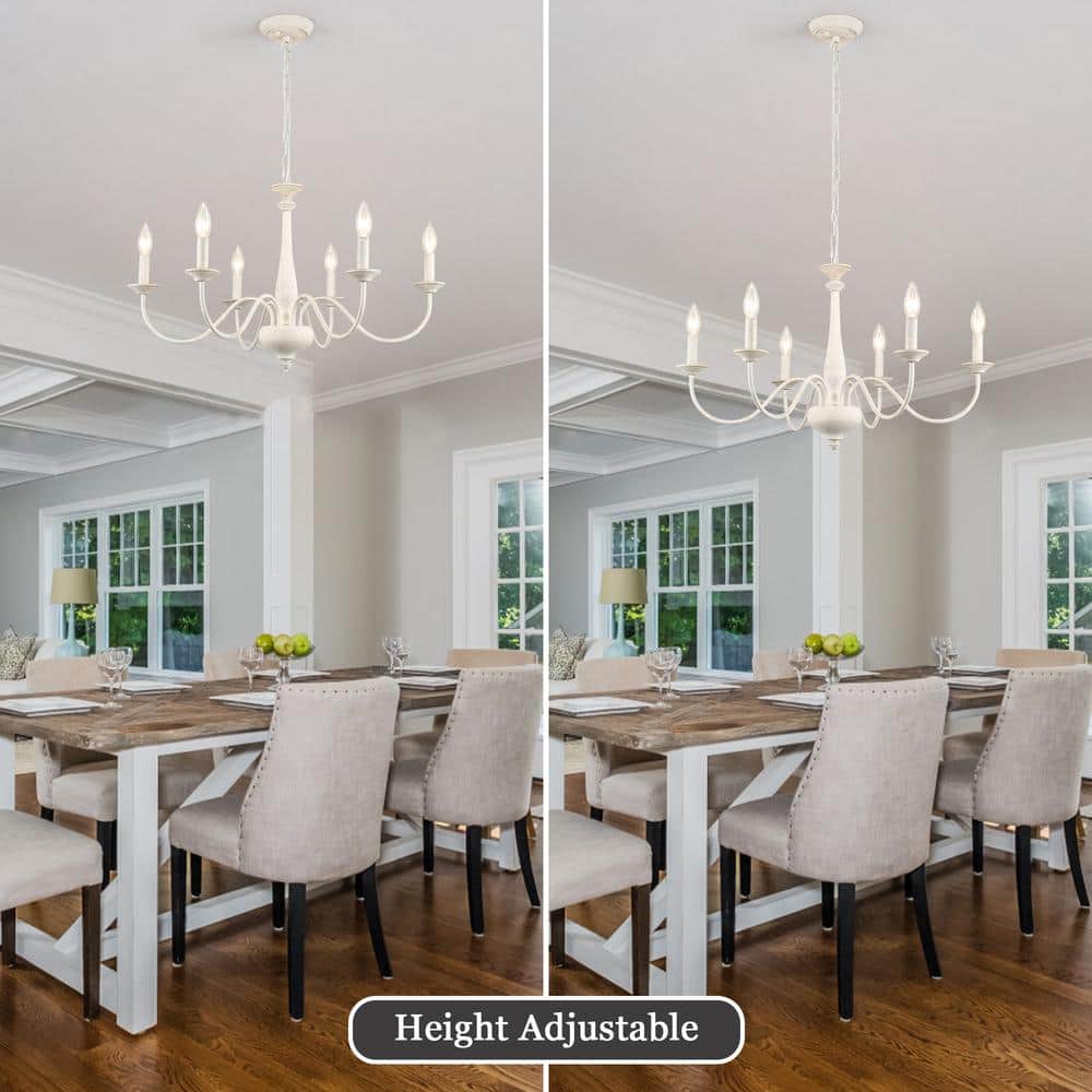 Distressed Cream 6-Light Candle Style Metal Chandelier