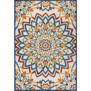 Flora Abstract Bold Mandala High-Low Red/Blue/Yellow 8 ft. x 10 ft. Indoor/Outdoor Area Rug