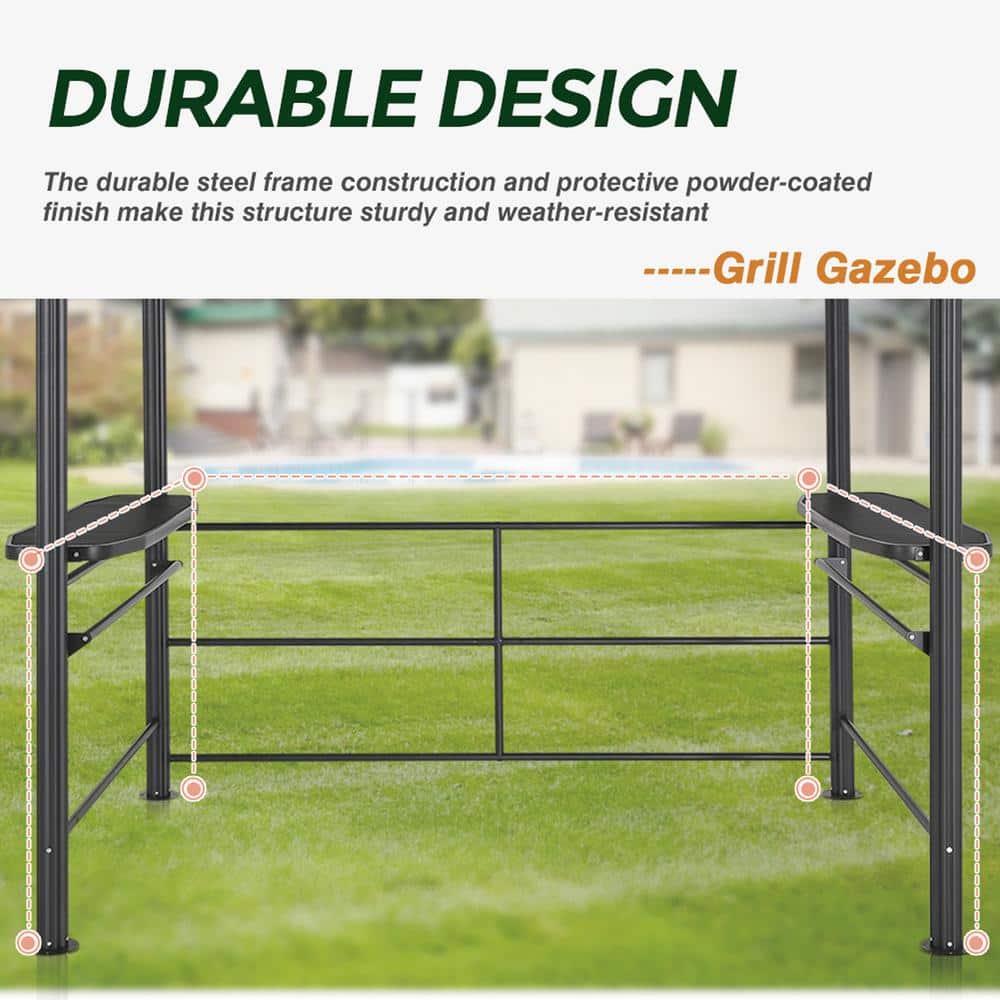 Black Metal 8'x5' BBQ Grill Gazebo with Shelves