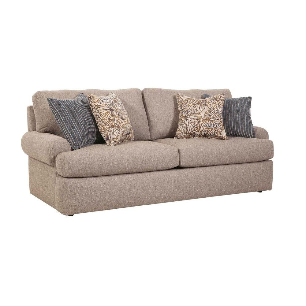 American Furniture Classics Nostalgia Series 90 in W Rolled Arm Fabric Two Cushion Straight Sofa with 4 Accent Pillows in Putty Gray, Pink -  8-010-S260