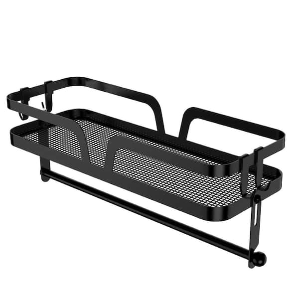 Wall Mount and Self-Adhesive Black Paper Towel Holder with Shelf for Kitchen, RV and Pantry Organization