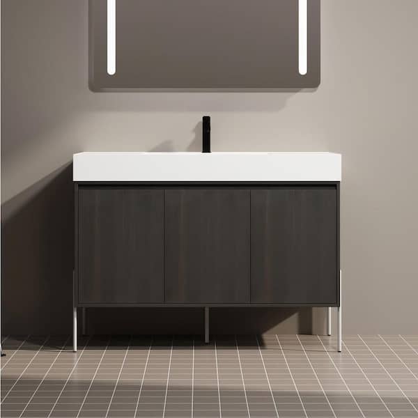 48 in. Single Sink Freestanding Black Bath Vanity with White Resin Top (Assembled), Ample Storage, Soft Closing Door