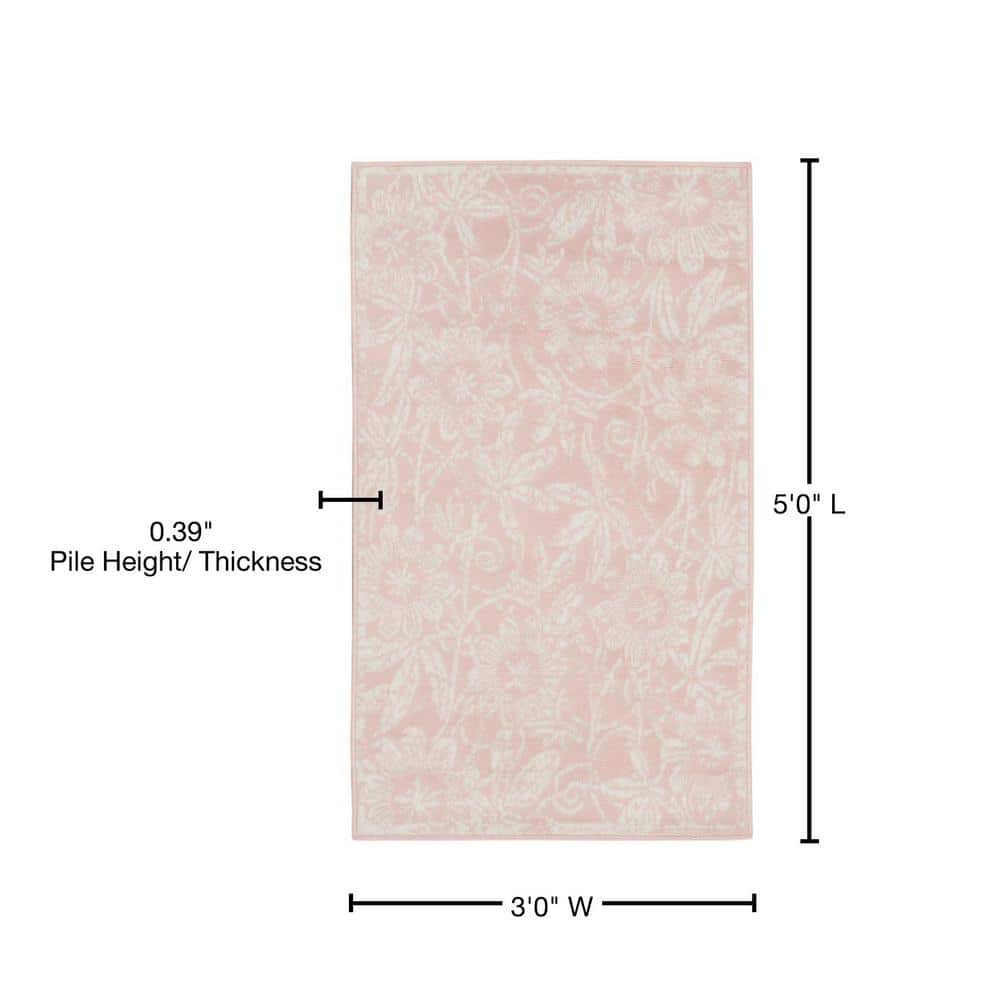 Pink Floral 3' x 5' Synthetic Area Rug