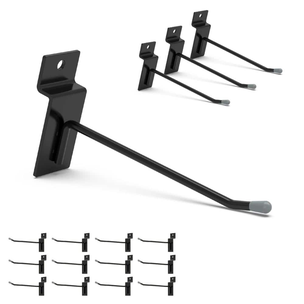 6.77 in x 6.46 in Stainless Steel Slat Wall Hooks 4 in Black Powder Coated Organizer (50-Pack)