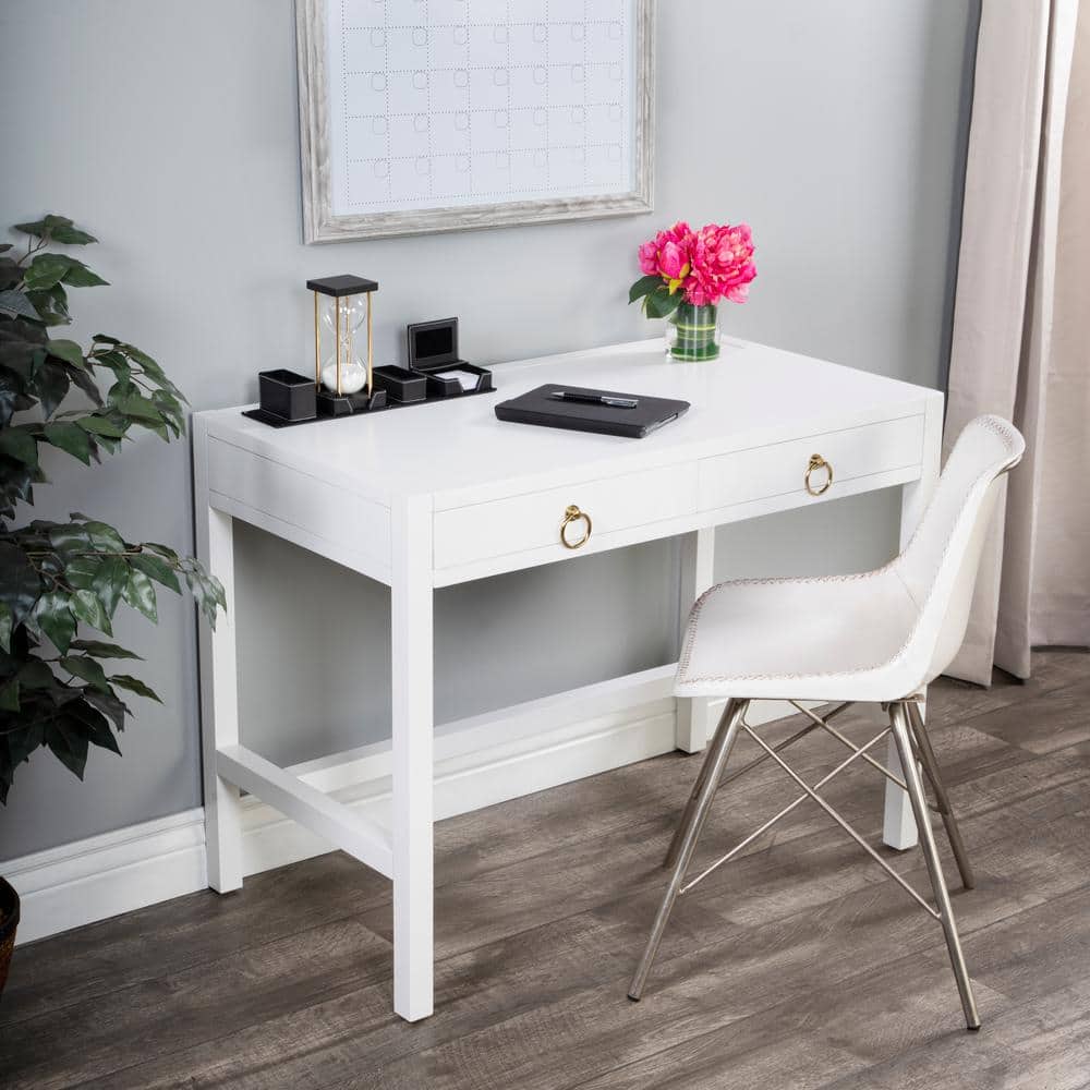 Elin Contemporary White Wood Writing Desk with Drawers