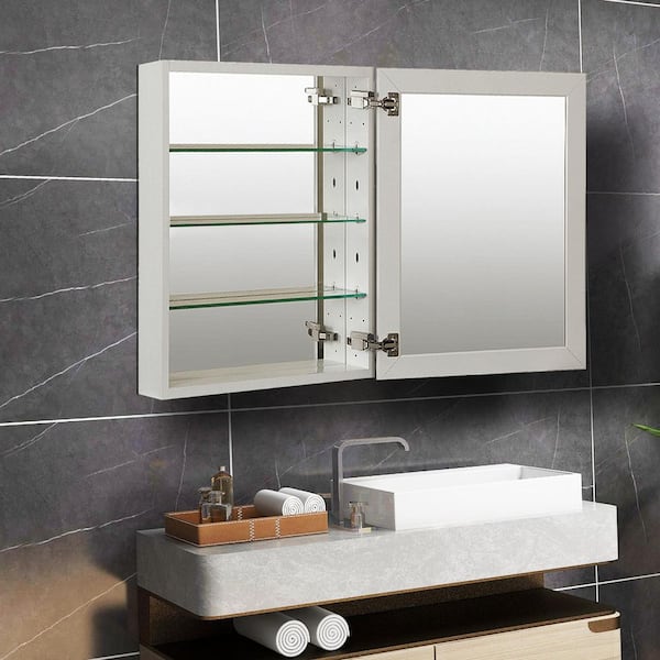 15 in. W x 24 in. H Rectangular Satin Chrome Aluminum Recessed/Surface Mount Medicine Cabinet with Mirror