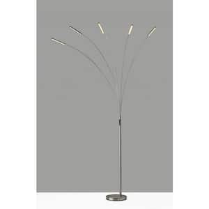 93 in. Silver 5 Light 1-Way (On/Off) Tree Floor Lamp for Liviing Room with Metal Rectangular Shade