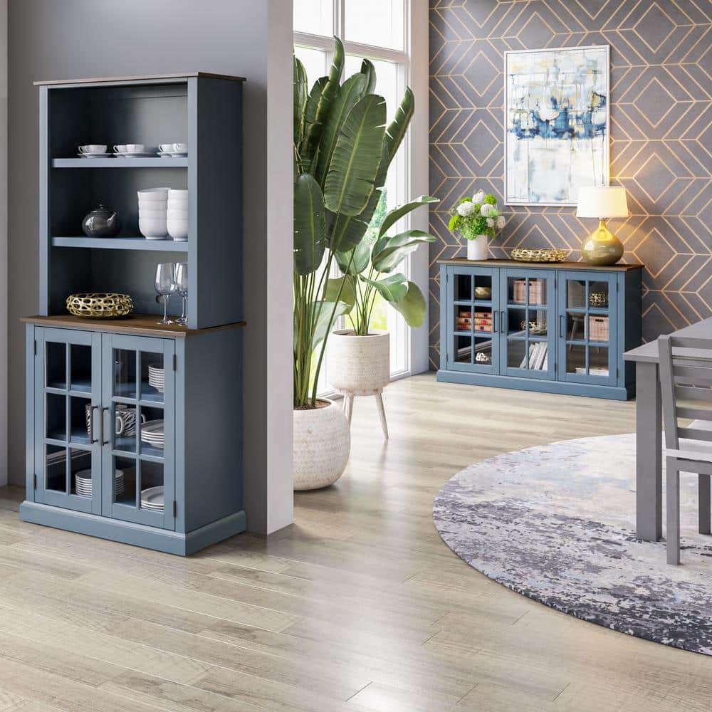 Fontana Blue and Dark Wood 36" China Cabinet Hutch