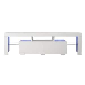Hiro 63 in. White MDF TV Console LED Entertainment Center with Storage Shelves and Drawers