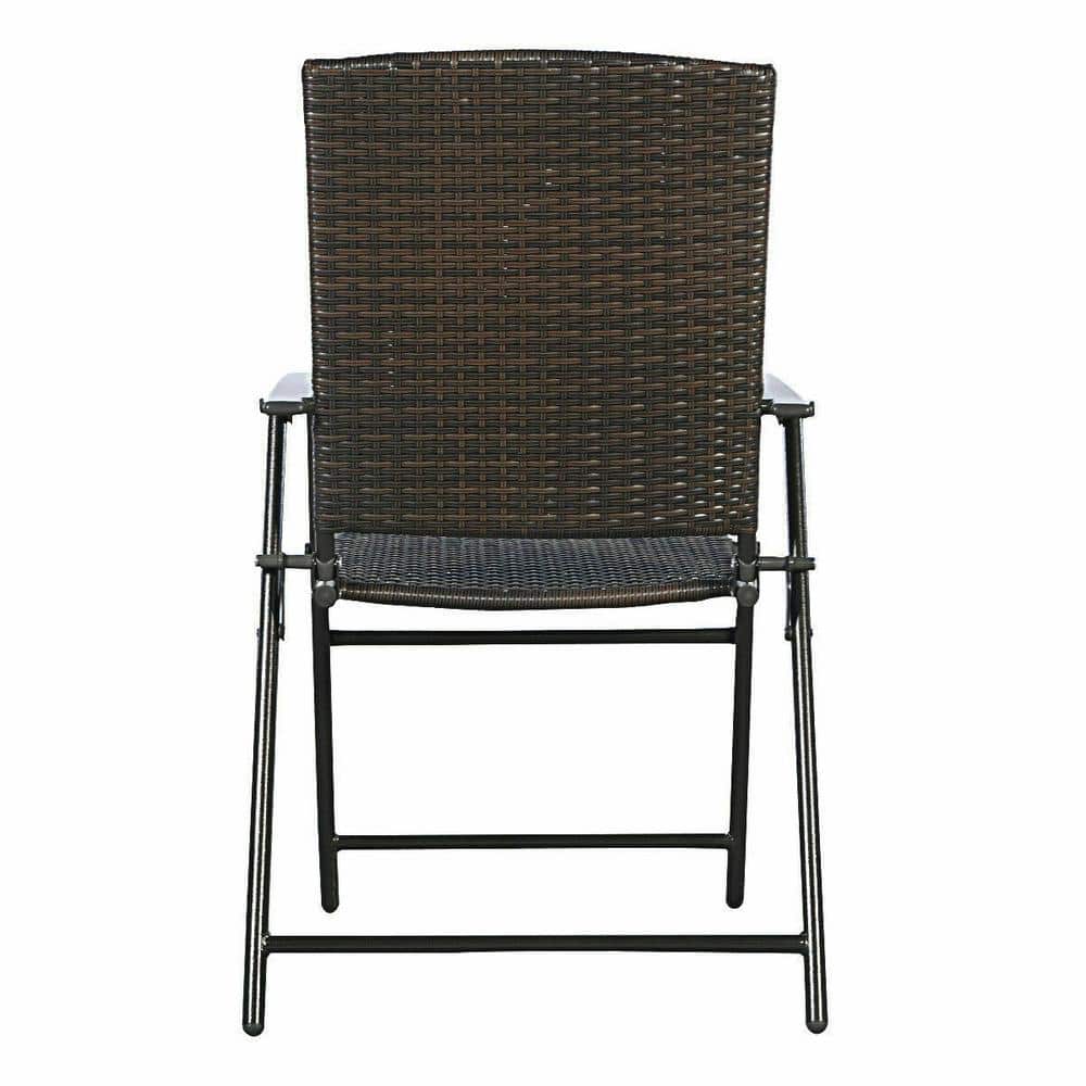 Brown Wicker Folding Outdoor Dining Chairs with Steel Frame, Set of 4