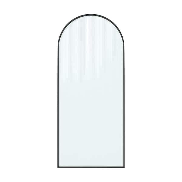 34 in. W x 78 in. H Framed Fixed Shower Door Arched Shower Door in Matte Black with 3/8 in. (10mm) Fluted Glass
