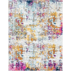 Yamikani Fucia/Yellow 7 ft. 10 in. x 10 ft. 3 in. Abstract Distressed Area Rug
