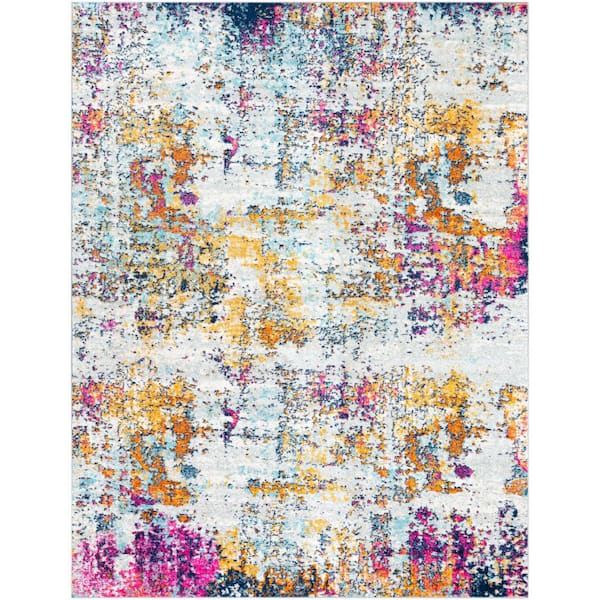 Livabliss Yamikani Fucia/Yellow 7 ft. 10 in. x 10 ft. 3 in. Abstract Distressed Area Rug