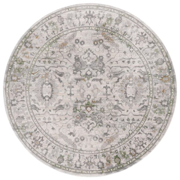 Prestige 7 ft. x 7 ft. Ivory/Gray Ornate Abstract Distressed Round Area Rug