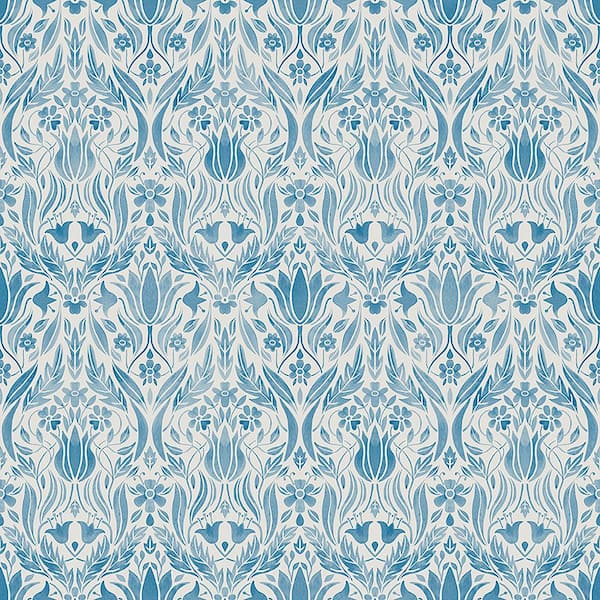 Midbec Tapeter Ludvig Blue Floral Ogee Blue Paper Strippable Roll (Covers 56.4 sq. ft.)