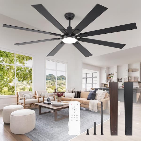 72 in. Indoor/Outdoor Matte Black 3-Colors LED 6-Speeds Ceiling Fan with Dual-Finish Blades and Light and Remote