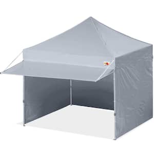 10 ft. x 10 ft. Grey Commercial Instant Shade Pop Up Canopy Tent with Sidewall Panel and Awning