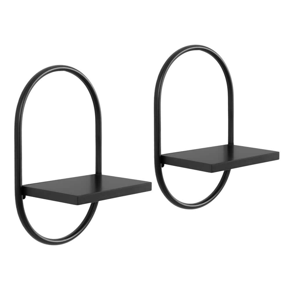 Black Wood and Metal Floating Wall Shelf Set