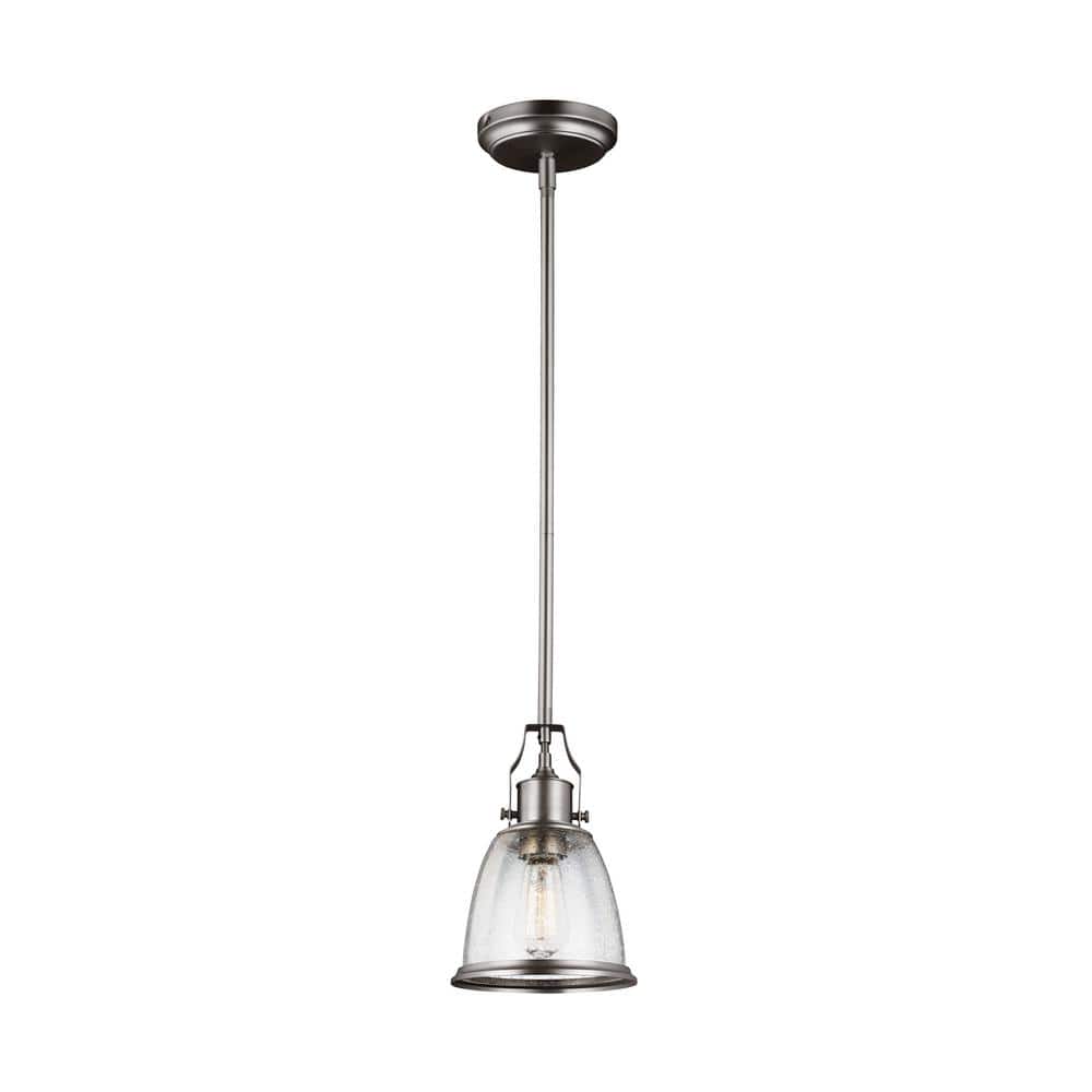 Satin Nickel Mini Pendant with Clear Seeded Glass Shade