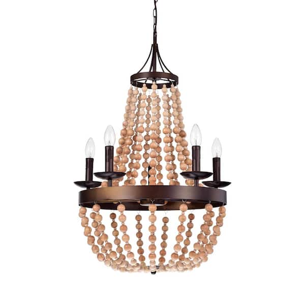 Warehouse of Tiffany Crelimen 23 in. 5-Light Indoor Bronze Pendant Lamp with Light Kit