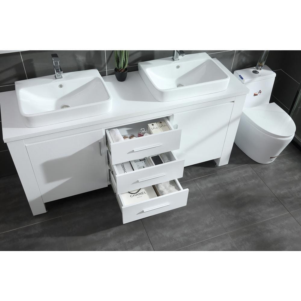 Washington 72" White Veneer Double Sink Vanity Set with Mirrors