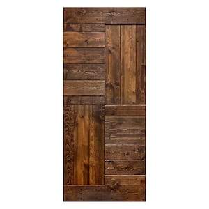 S Series 36 in. x 84 in. Dark Walunt Finished DIY Solid Wood Sliding Barn Door Slab - Hardware Kit Not Included