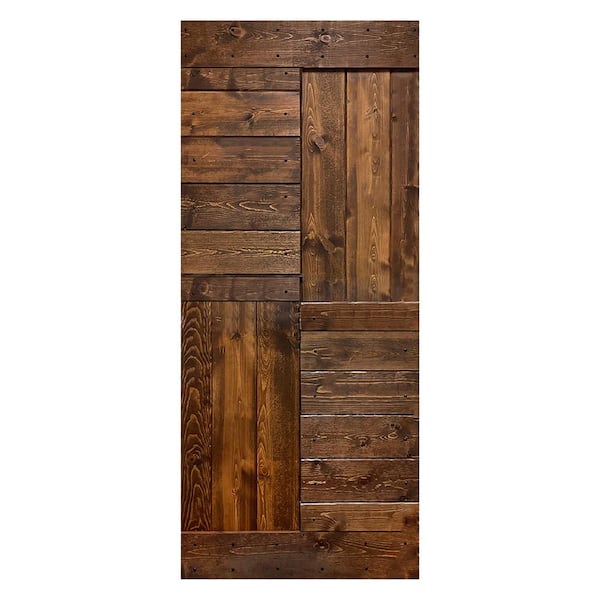 ISLIFE S Series 36 in. x 84 in. Dark Walunt Finished DIY Solid Wood Sliding Barn Door Slab - Hardware Kit Not Included