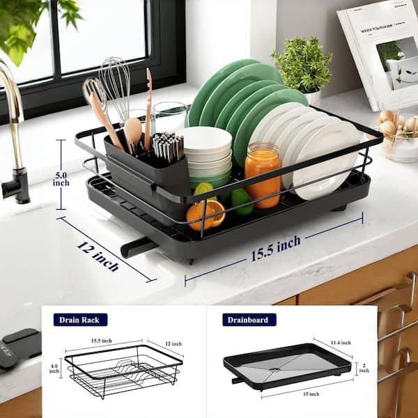 15.5 in. L x 12 in. W Stainless Steel Dish Rack for Kitchen Counter, Home and Appartment Decor, Black