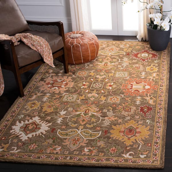 Heritage 3 ft. x 5 ft. Brown/Green Border Floral Area Rug