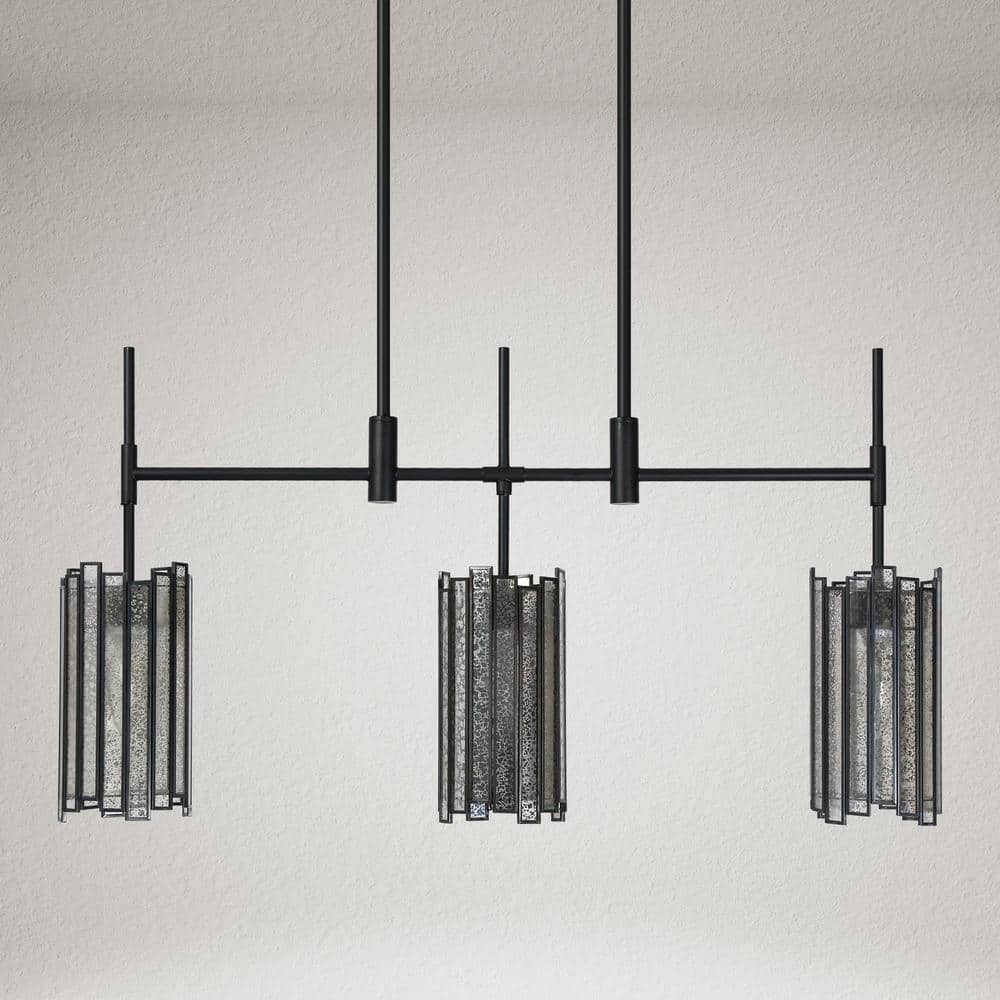 Matte Black Linear Mercury Glass Cylinder LED Island Light