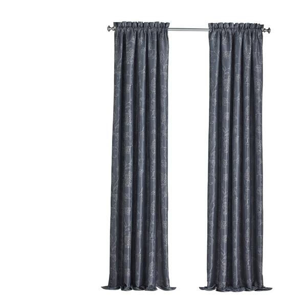 Eclipse Mallory Blackout Floral Window Curtain Panel in Midnight - 52 in. W x 84 in. L