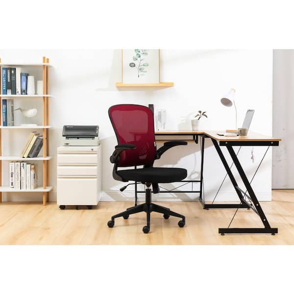 Leisuremod Newton Mesh Swivel Office Chair in Red with Adjustable Arms