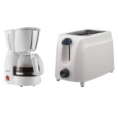 4-Cup White Coffee Maker and 2-Slice White Toaster