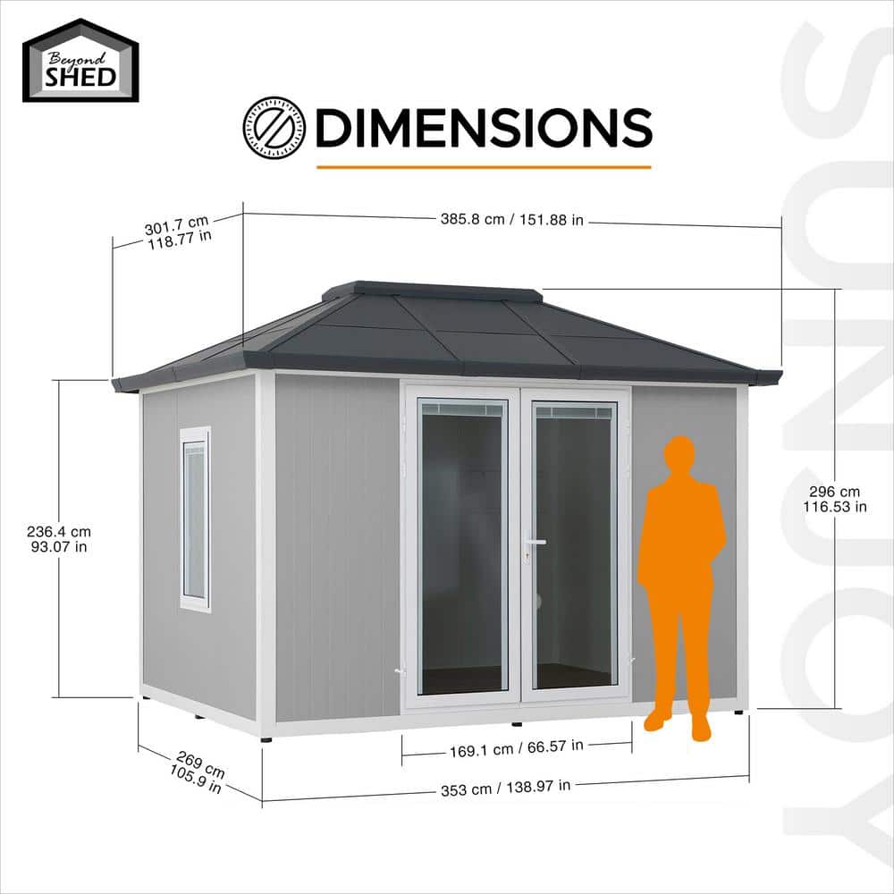 Sunjoy Gray 10' x 12' Outdoor Office Shed with Windows