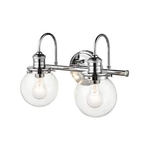 Ella 15 in. 2-Light Chrome Vanity Light with Clear Glass Shade