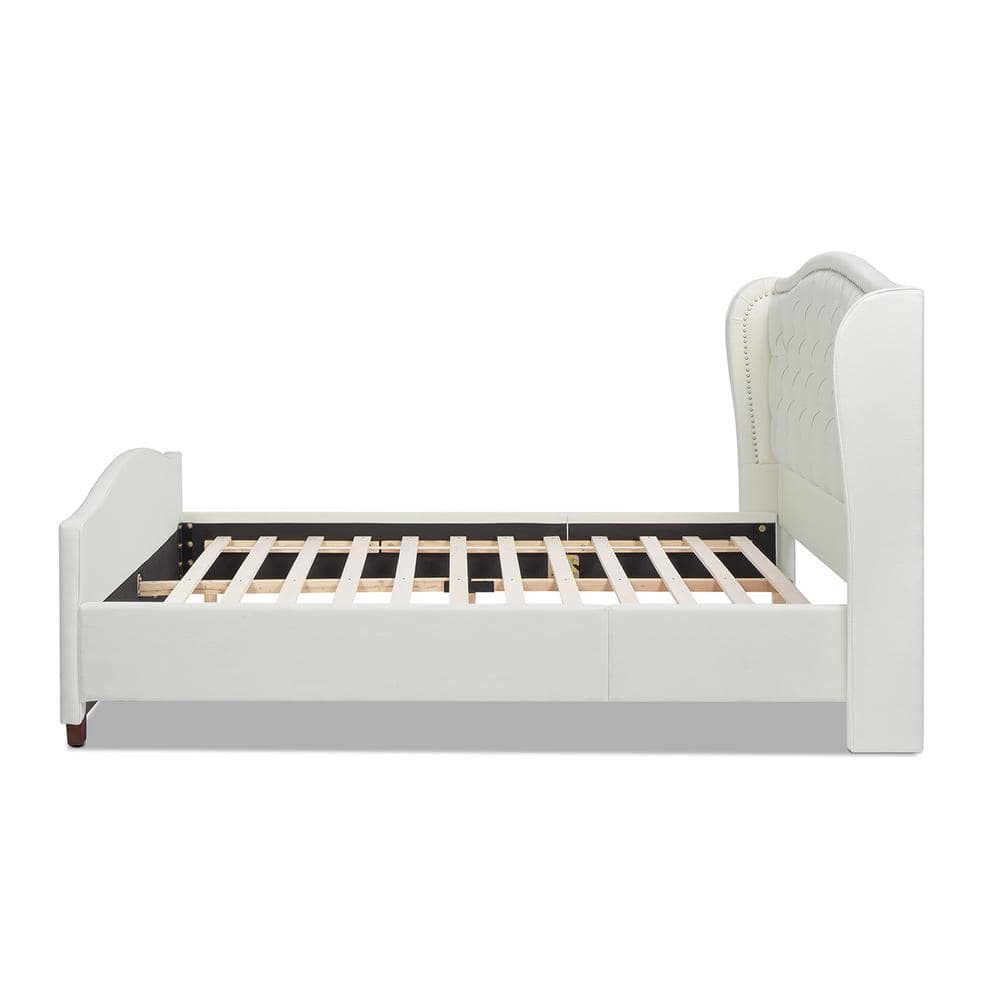 Fontana Queen Antique White Tufted Upholstered Platform Bed