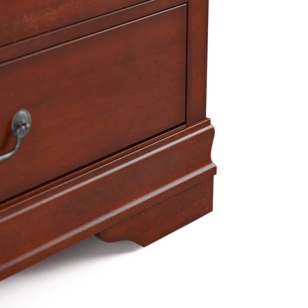 Cherry Wood 6-Drawer Dresser with Mirror and Antique Handles