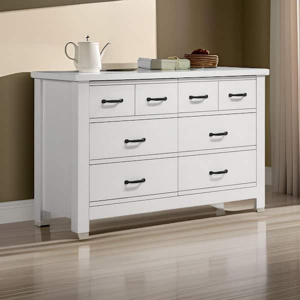 White and Black 8-Drawer 51 in. Wide Dresser Without Mirror