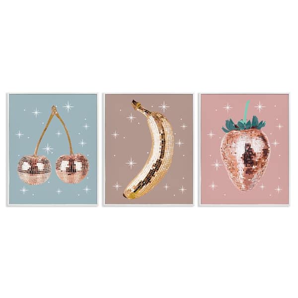 Glam Disco Fruits by Lil' Rue 3 Piece White Framed Food Giclee Art Print 30 in. x 24 in.