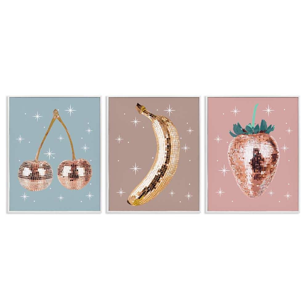 Glam Disco Fruits by Lil' Rue 3 Piece White Framed Food Giclee Art Print 14 in. x 11 in. price history on PriceWatchPro